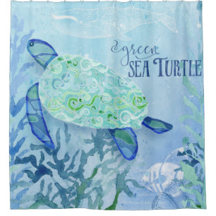 Rideaux De Douche Moderne Motif Beach Sea Turtle Whale Art Vintage