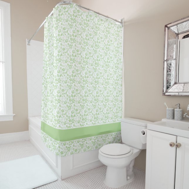 Rideaux De Douche Moderne Pale Mint Green Tropical Floral (En situation)