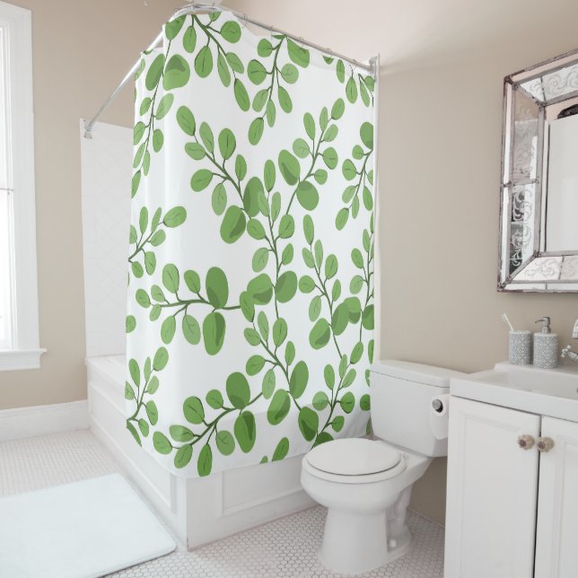 Rideaux De Douche Moderne Printemps vert Motif botanique Feuille Acc (En situation)