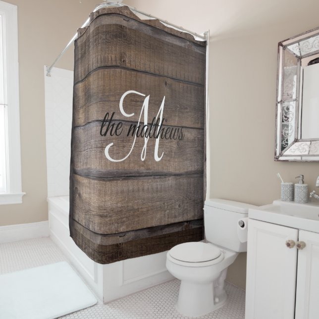 Rideaux De Douche Moderne Russe Bois Monogramme Chêne Campagne Agrit (En situation)