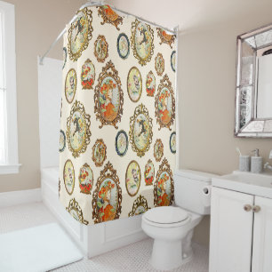 Rideaux De Douche Moderne Vintage Art Nouveau Filles Cadres Fleurs