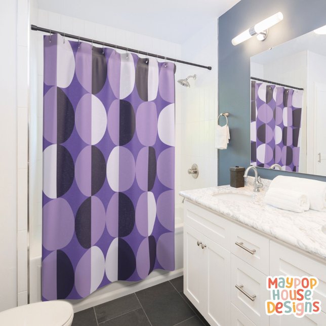 Rideaux De Douche Moderne violet rétro du milieu du siècle (mid century modern purple shower curtain bathroom decor)