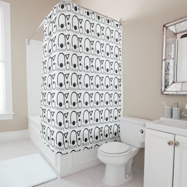 Rideaux de douche modernes, noir et blanc (En situation)
