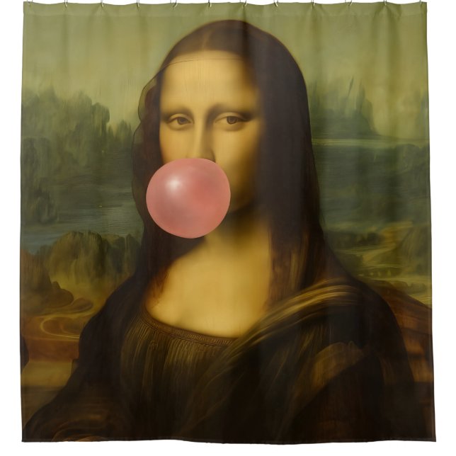 Rideaux De Douche Mona Lisa soufflant de bulle rose (Devant)