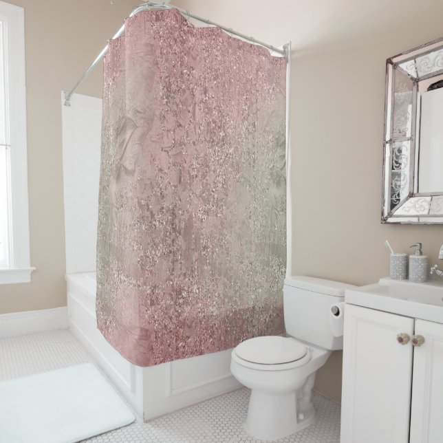 Rideaux De Douche Monnaie Abstraite minime Rose or rose (En situation)