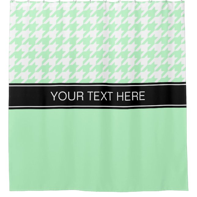 Rideaux De Douche Monnaie Blanc Houndstooth CB Noir Nom Monogramme (Devant)