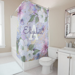 Rideaux De Douche Monocolarité Vintage d'aquarelle bleu pourpre