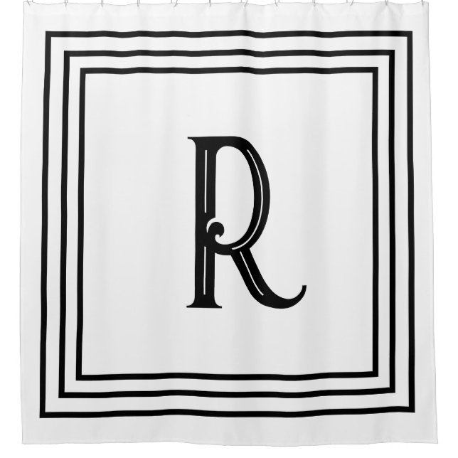 Rideaux De Douche Monogram Initials Black White Script Decorative (Devant)
