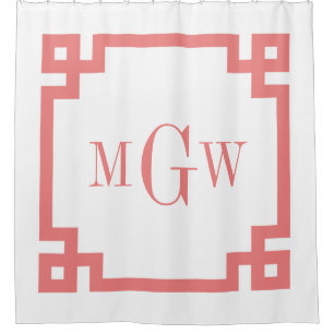 Rideaux De Douche Monogramme 3I encadré DIY BG Light Coral Greek Key