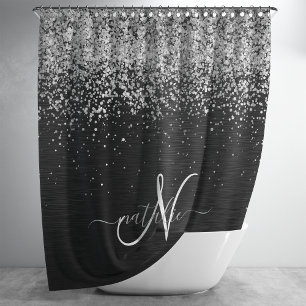 Rideaux De Douche Monogramme à étincelle noire à Parties scintillant