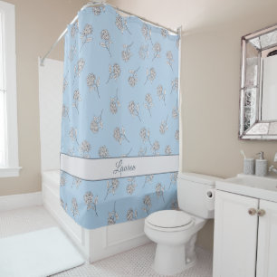 Rideaux De Douche Monogramme à motif floral d'hortensia bleu poudre