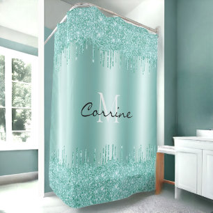 Rideaux De Douche Monogramme Aqua Blue Dbl Parties scintillant de s