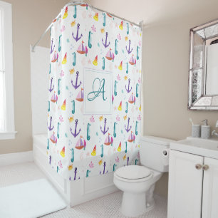 Rideaux De Douche Monogramme Beachhut Enfants Salle de bain Ocean Li