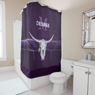 Rideaux De Douche Monogramme blanc pourpre pourpre de vache taureau