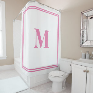 Rideaux De Douche Monogramme blanc rose Nom personnalisé initial tri