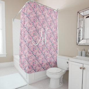 Rideaux De Douche Monogramme bleu rose toile Chinoiserie Floral