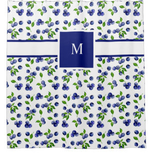 Rideaux De Douche Monogramme Blueberry Aquarelle Berry Vintage mou
