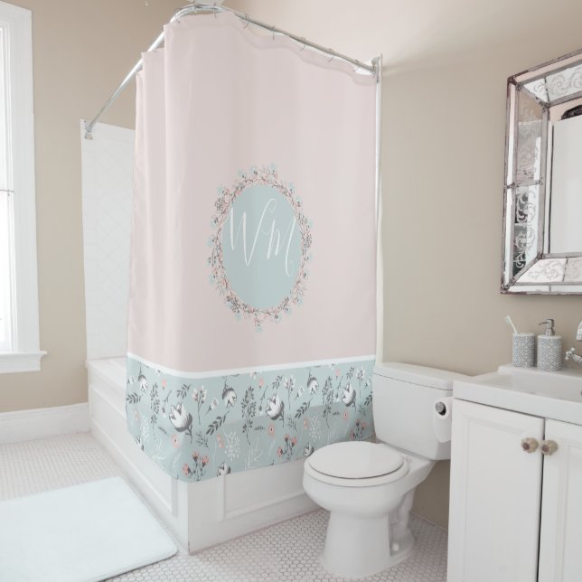 Rideaux De Douche Monogramme Botanique Pays Rose (En situation)