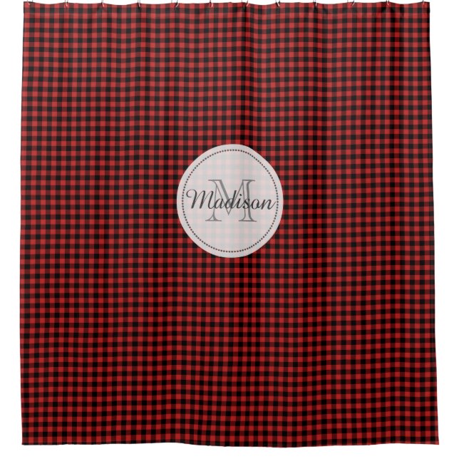 Rideaux De Douche Monogramme Buffalo Check Plaid Russe Rouge et Noir (Devant)