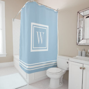 Rideaux De Douche Monogramme carré classique bleu ciel et blanc
