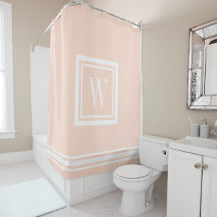 Rideaux De Douche Monogramme Carré classique rose et blanc