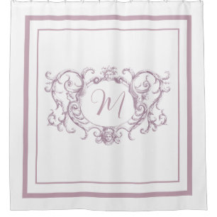 Rideaux De Douche Monogramme classique de bordure rose poussiéreux