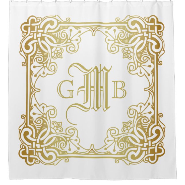 Rideaux De Douche Monogramme classique de cadre d'or d'anniversaire (Devant)