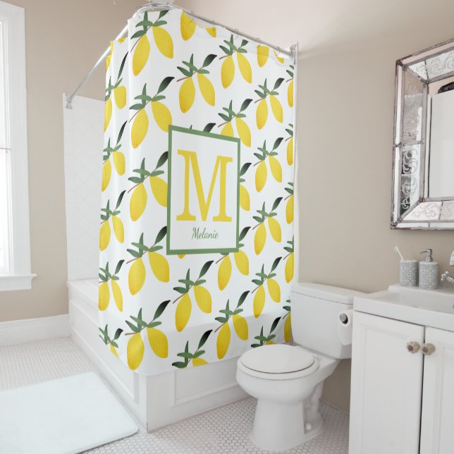 Rideaux De Douche Monogramme d'agrumes de citron jaune (En situation)