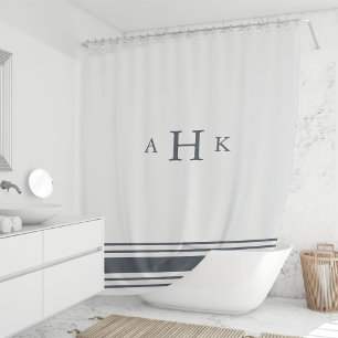 Rideaux De Douche Monogramme de bordure classique marine et blanche