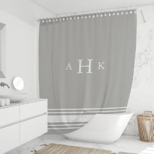 Rideaux De Douche Monogramme de bordure gris et blanc