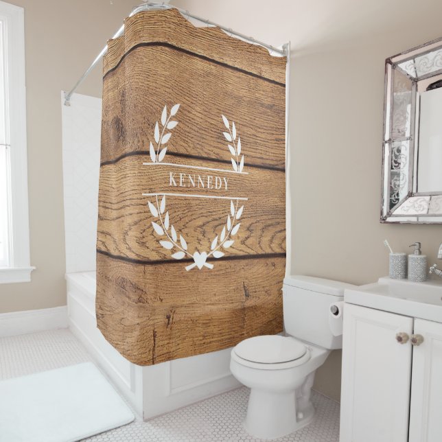 Rideaux De Douche Monogramme de famille de ferme rustique personnali (En situation)