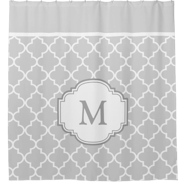 Rideaux De Douche Monogramme de Motif en mosaïque gris gris blanc (Devant)