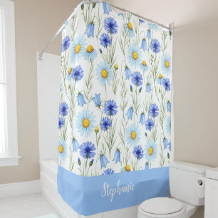 Rideaux De Douche Monogramme de nom de fleur sauvage à l'aquarelle b
