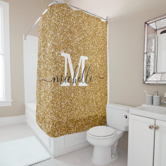 Rideaux De Douche Monogramme de script d'étincelle de Parties scinti (En situation)