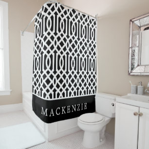 Rideaux De Douche Monogramme de Trellis noir et blanc Couleurs mod