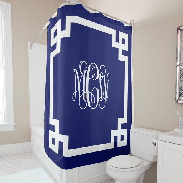 Rideaux De Douche Monogramme de vigne blanche marine do-it-yourself  (Créateur téléchargé)