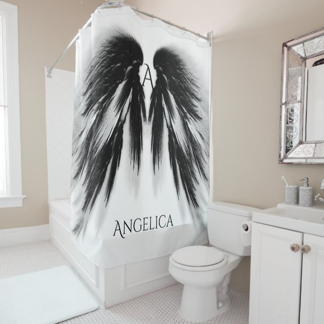Rideaux De Douche Monogramme des ailes de l'Ange Noir (En situation)