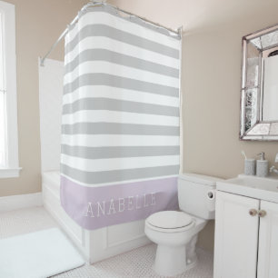Rideaux De Douche Monogramme des rayures Lilac et Grey   Couleurs mo
