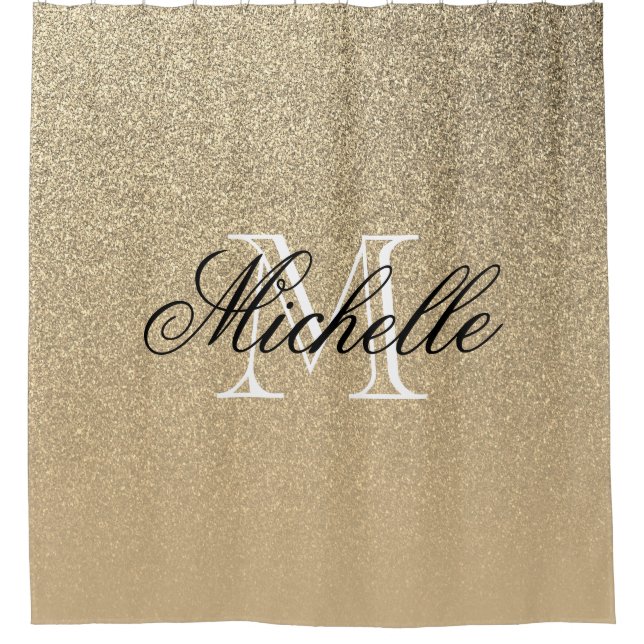 Rideaux De Douche Monogramme d'or de parties scintillantes (Devant)