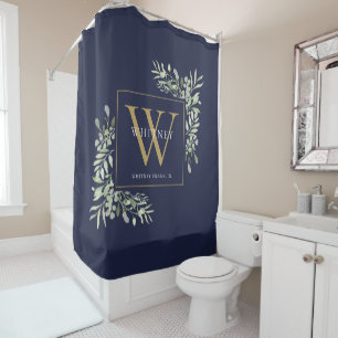 Rideaux De Douche Monogramme d'or personnalisé Vert Marine Bleu