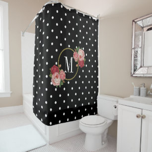 Rideaux De Douche Monogramme élégant des Pois floraux d'antiquité