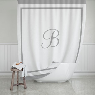 Rideaux De Douche Monogramme élégant gris bordure script