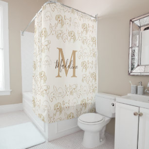 Rideaux De Douche Monogramme élégant Motif de chien pop neutre migno