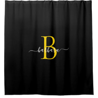 Rideaux De Douche Monogramme élégant noir or écriture nom
