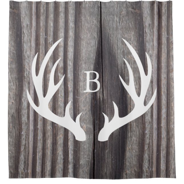 Rideaux De Douche Monogramme en bois patiné d'andouillers blancs de (Devant)