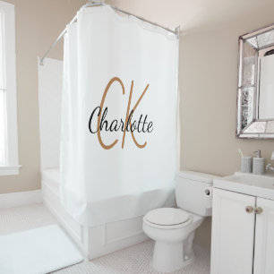 Rideaux De Douche Monogramme en or blanc initiales nom minimaliste