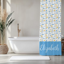 Monogramme Fleur Sauvage Aquarelle Bleu Jaune