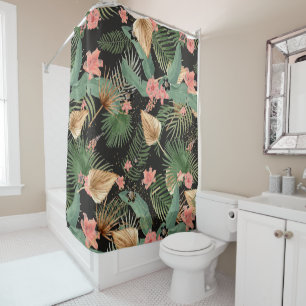 Rideaux De Douche Monogramme floral feuilles de palmier vert tropica