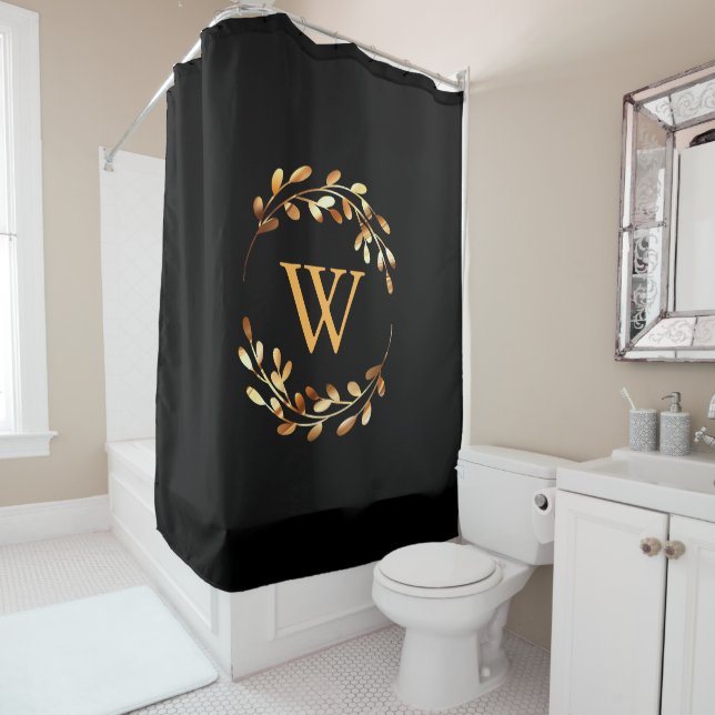 Rideaux De Douche Monogramme floral Goldel (En situation)