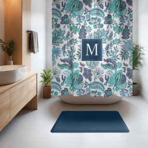 Rideaux De Douche Monogramme floral Vintage Boho bleu